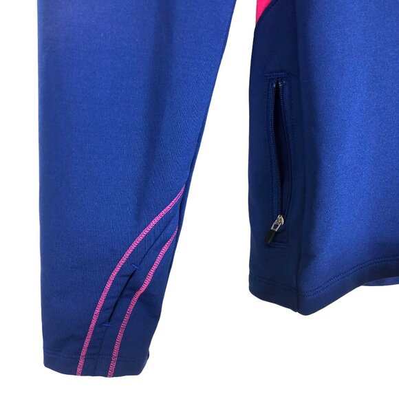 Saucony Quarter Zip Pullover Activewear Top Medium Blue Pink Accents Thumbholes - Picture 5 of 8